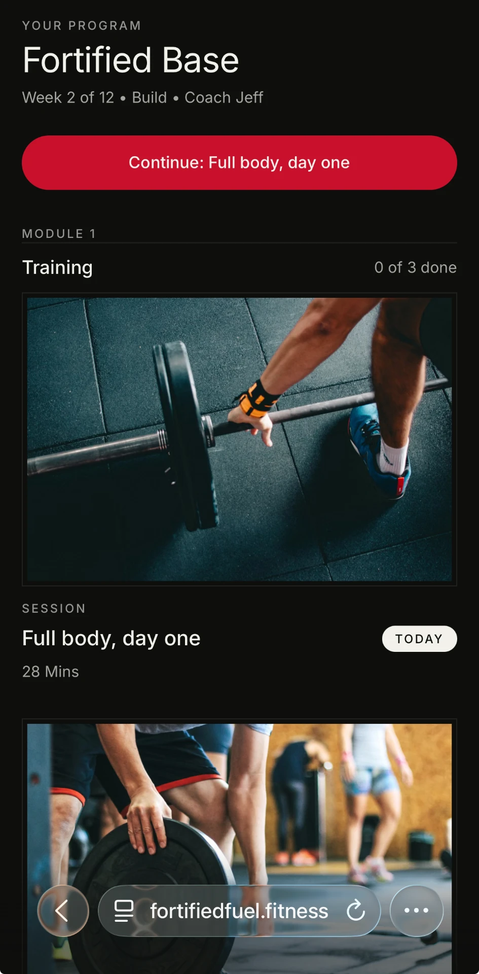 Your program: Fortified Base, week two, session ready to start